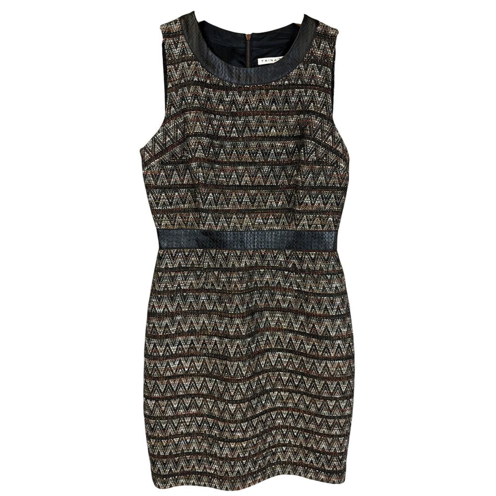 Trina Turk Multicolored Vegan Leather Trim Pencil Sheath Dress Size 8